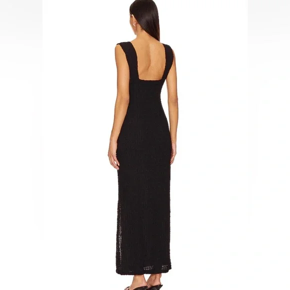 Free People Eleni Bodycon Maxi Dress Size M Black Smocked Side Slit - Picture 4 of 14